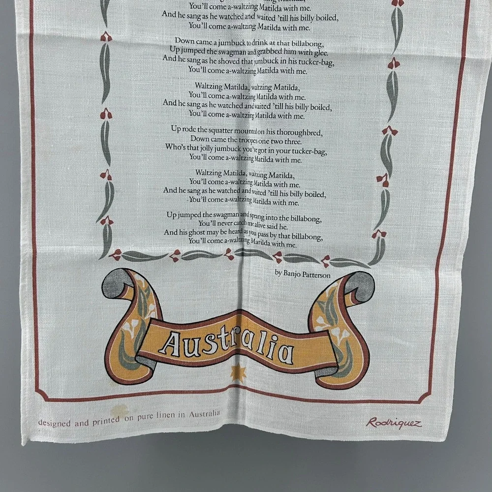 Rodriguez Waltzing Matilda Australia Pure Linen Tea Towel Banjo Paterson Poem